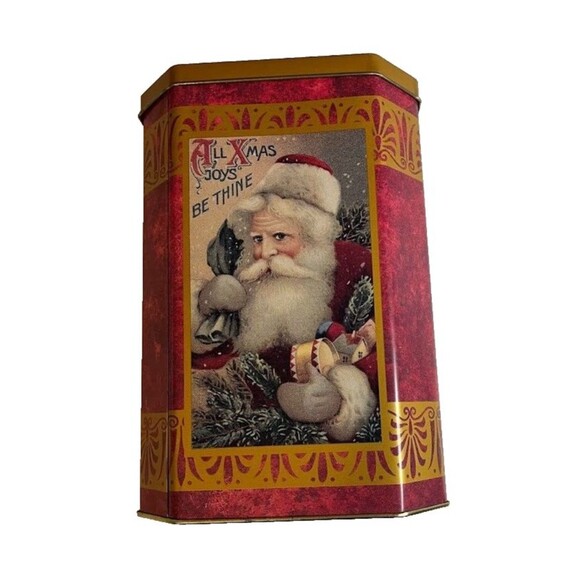 Vntg Santa Christmas Cookie Candy Decor Tin Treasured Memories 8" H x 5.5" W - Picture 1 of 4